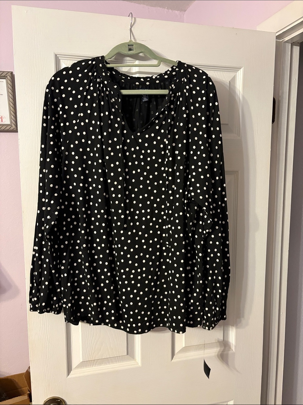 Chaps Black and White Polka Dot Long Sleeve Blouse